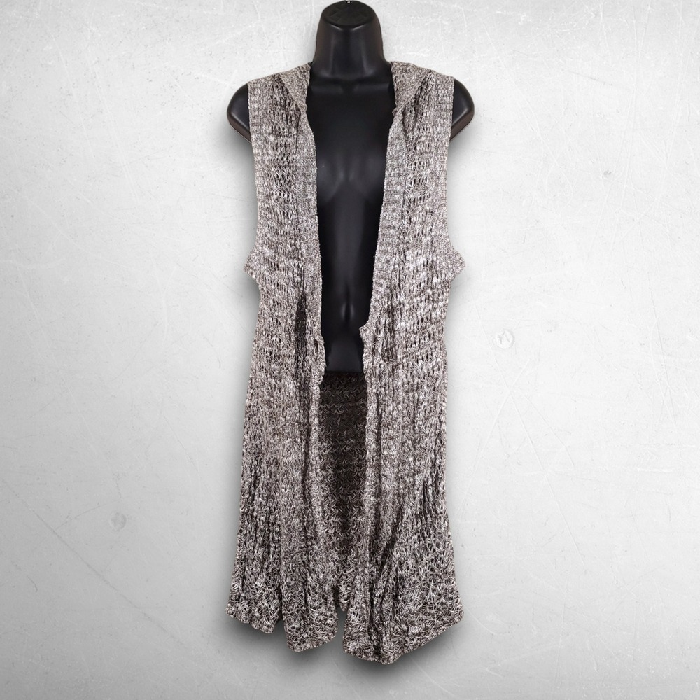 Open Front Cardigan Sweater Women M Gray Hooded Sleeveless Boho Vest Sweet Kizz
